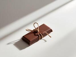 A chocolate bar with a brown string tied around it photo