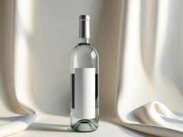 Textured clear wine bottle mockup with blank label on light background for marketing and design concepts photo