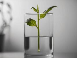 Microscope focusing on a green plant stem in water highlighting scientific research in botany photo
