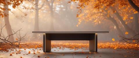 Empty space for product display with table desk and autumn background photo