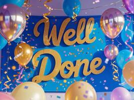celebratory atmosphere with Well Done banner hanging photo