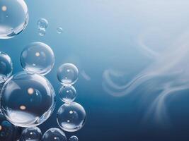 Serene scene clear glass bubbles gradient blue background size photo