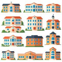 Modern School Building Set in Flat Style for Graphic Design Projects vector