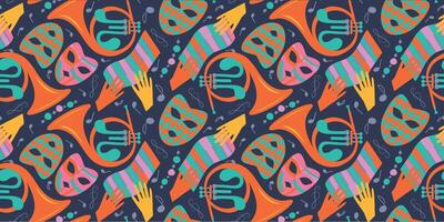An artistic pattern on the dark background with trombone for the Party. vector