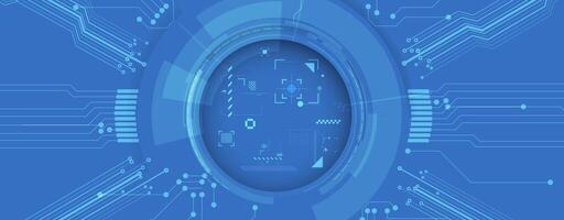 A blue background with a circuit board and a computer screen vector