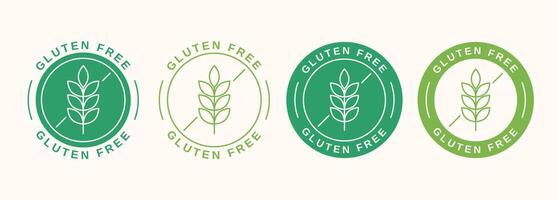 Set of gluten free labels in flat and linear style. Gluten free symbol with wheat grains. illustration vector