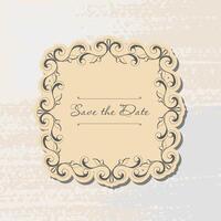 Save the date vintage label art-deco frame .damask vintage baroque scroll ornament swirl. Victorian monogram heraldic shield swirl. vector