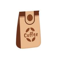 A coffee packet featuring a warm beige and brown color scheme with a coffee bean logo, ideal for representing fresh, high quality coffee products vector