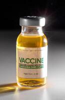 Vial with coronavirus vaccine on a black background, close-up. Vaccine development and research concept SARS-Cov-2 and covid-19 photo