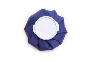 Medical blue ice bag on a white background, isolate. First aid for bruises and abrasions, close-up photo
