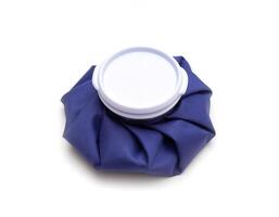 Medical blue ice bag on a white background, isolate. First aid for bruises and abrasions, close-up photo