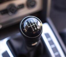 shift lever of a 6-speed gearbox of a passenger car. Close-up photo