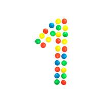 Children's numbers laid out from a multi-colored mosaic figure number 1, alphabet photo