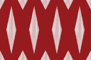 Ikat pattern with red color background fabric design geometric pattern. vector