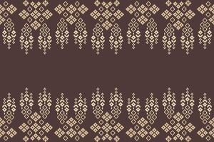 Ethnic pattern pixel art cross stitch brown color background fabric pattern and decoration design. vector