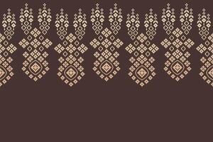 Pixel design cross stitch brown color background fabric pattern and ethnic pattern decor. vector