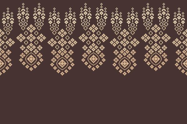 Pixel design cross stitch brown color background fabric pattern and ethnic pattern decor.