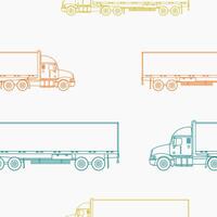 Editable Outline Style Side View Trailer Trucks Vectorized Illustration in Various Colors as Seamless Pattern for Creating Background of Vehicle or Shipment Transportation Related Design vector