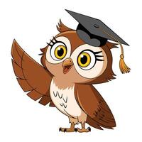 Cute Owl Illustration. Flat in children's style featuring an owl in a graduation cap pointing with its wing. Perfect for school, learning, and educational themes. vector