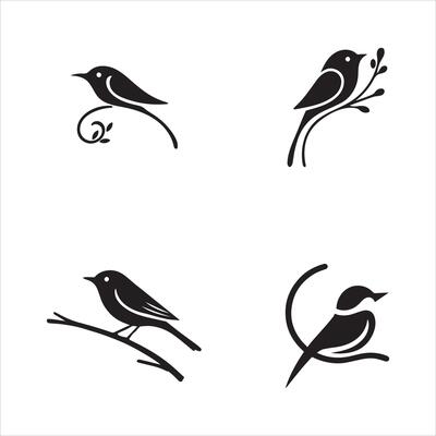 Four Bird Silhouettes Sitting on Branches Editable Design