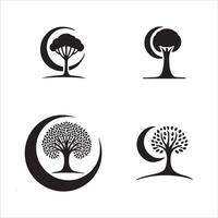Four Tree Silhouette Logos Editable Design on White Background vector