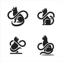 Four Cat Silhouettes Editable Art on White Background vector