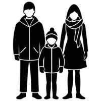 Winter Family Silhouette in Winter Clothes vector