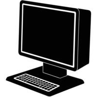 Desktop Computer Silhouette Illustration on White Background vector