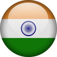 Circular glossy button with the Indian national flag, a symbol of India and its national identity. vector