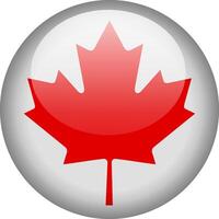 Circular glossy button with the Canadian national flag, a symbol of Canada and its national identity. vector