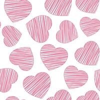 Hand drawn hatching red heart seamless pattern vector