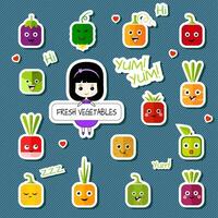 Chibi girl and square vegetable character set vector