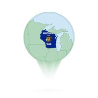 Wisconsin map, stylish location icon with Wisconsin map and flag. vector