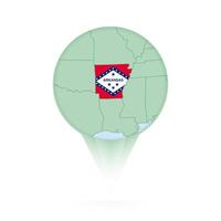Arkansas map, stylish location icon with Arkansas map and flag. vector