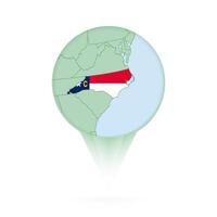 North Carolina map, stylish location icon with North Carolina map and flag. vector