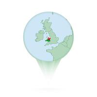 Wales map, stylish location icon with Wales map and flag. vector