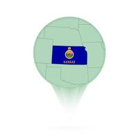 Kansas map, stylish location icon with Kansas map and flag. vector