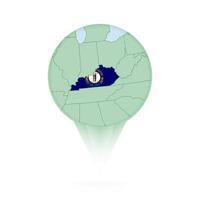 Kentucky map, stylish location icon with Kentucky map and flag. vector