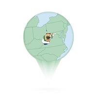 West Virginia map, stylish location icon with West Virginia map and flag. vector
