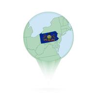 Pennsylvania map, stylish location icon with Pennsylvania map and flag. vector