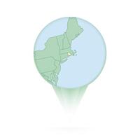 Rhode Island map, stylish location icon with Rhode Island map and flag. vector