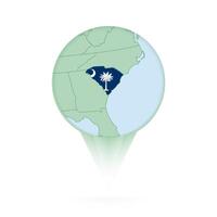 South Carolina map, stylish location icon with South Carolina map and flag. vector