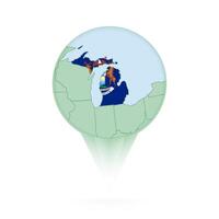 Michigan map, stylish location icon with Michigan map and flag. vector