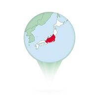 Japan map, stylish location icon with Japan map and flag. vector
