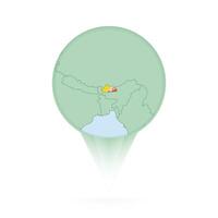 Bhutan map, stylish location icon with Bhutan map and flag. vector