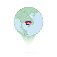 Cambodia map, stylish location icon with Cambodia map and flag. vector