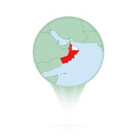 Oman map, stylish location icon with Oman map and flag. vector