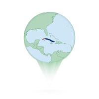 Cuba map, stylish location icon with Cuba map and flag. vector