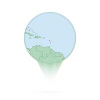 Antigua and Barbuda map, stylish location icon with Antigua and Barbuda map and flag. vector