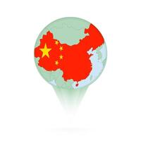China map, stylish location icon with China map and flag. vector